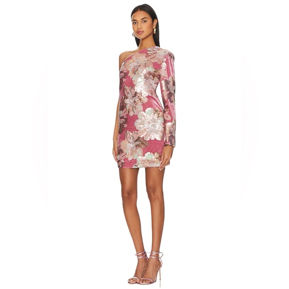 Sabina Musayev Juliette Sequined Velvet Dress in Multi Pink Size Medium - Picture 11 of 16